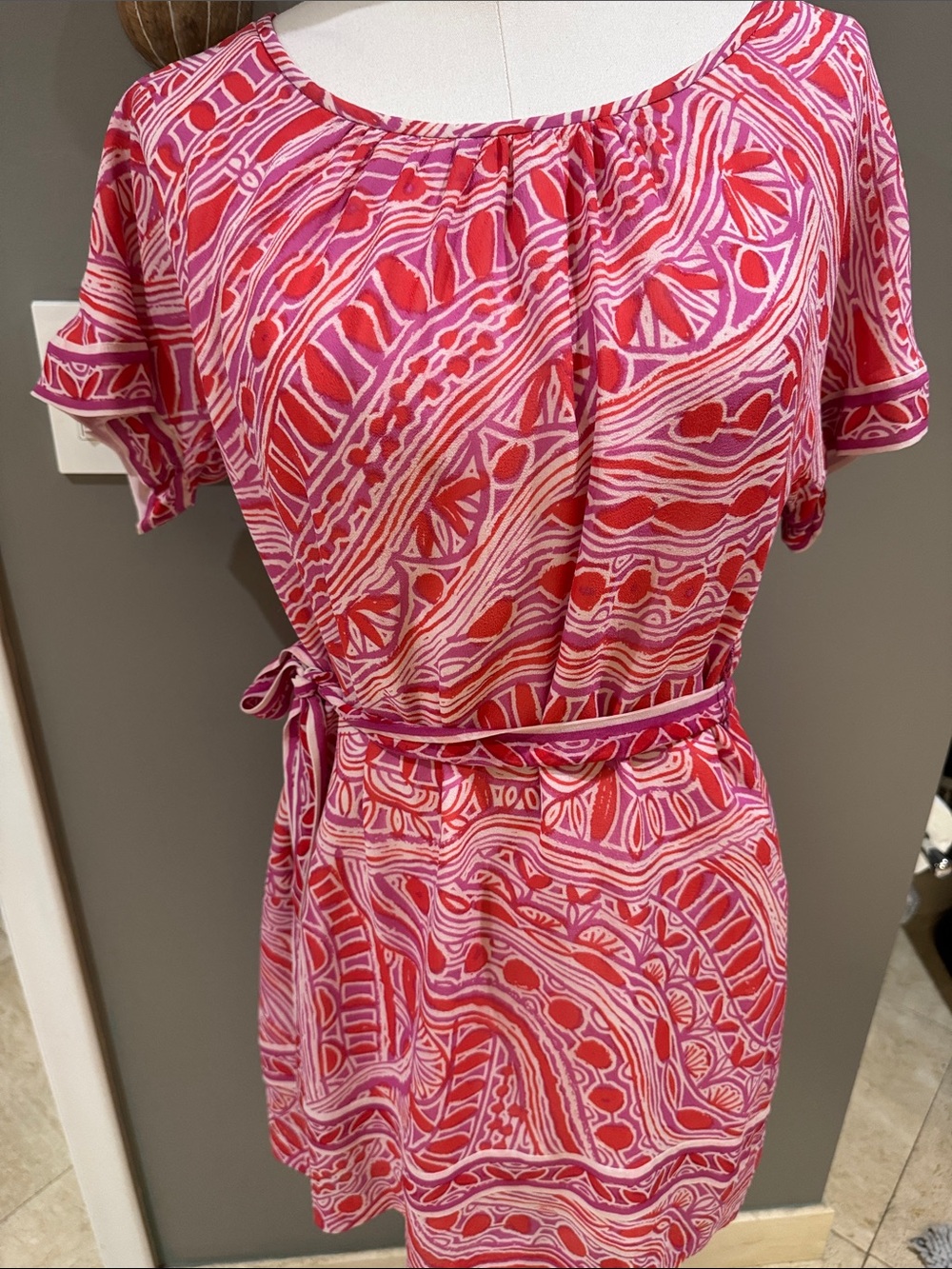Trina Turk Pink and Red Silk Mini Dress